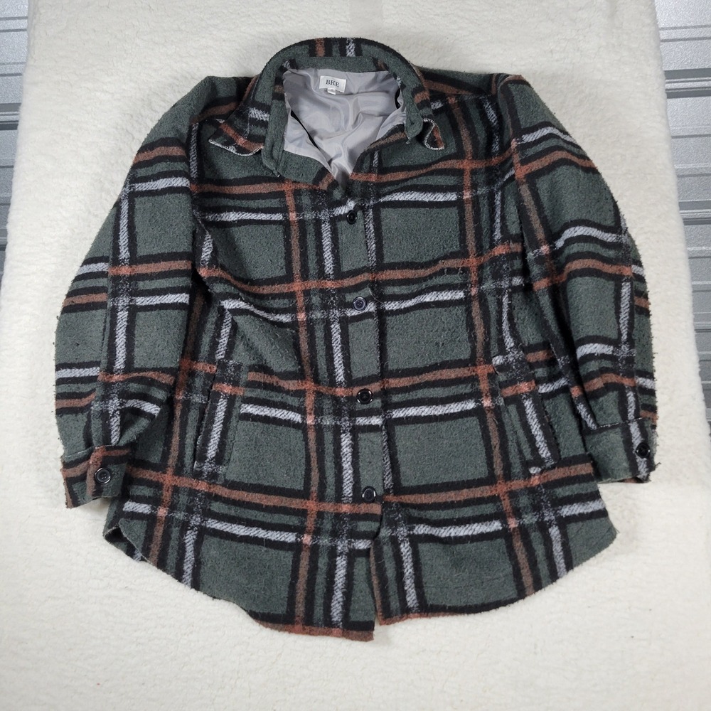BKE Plaid Shacket Womens Size S Green Rust Black Button Front Lined A058